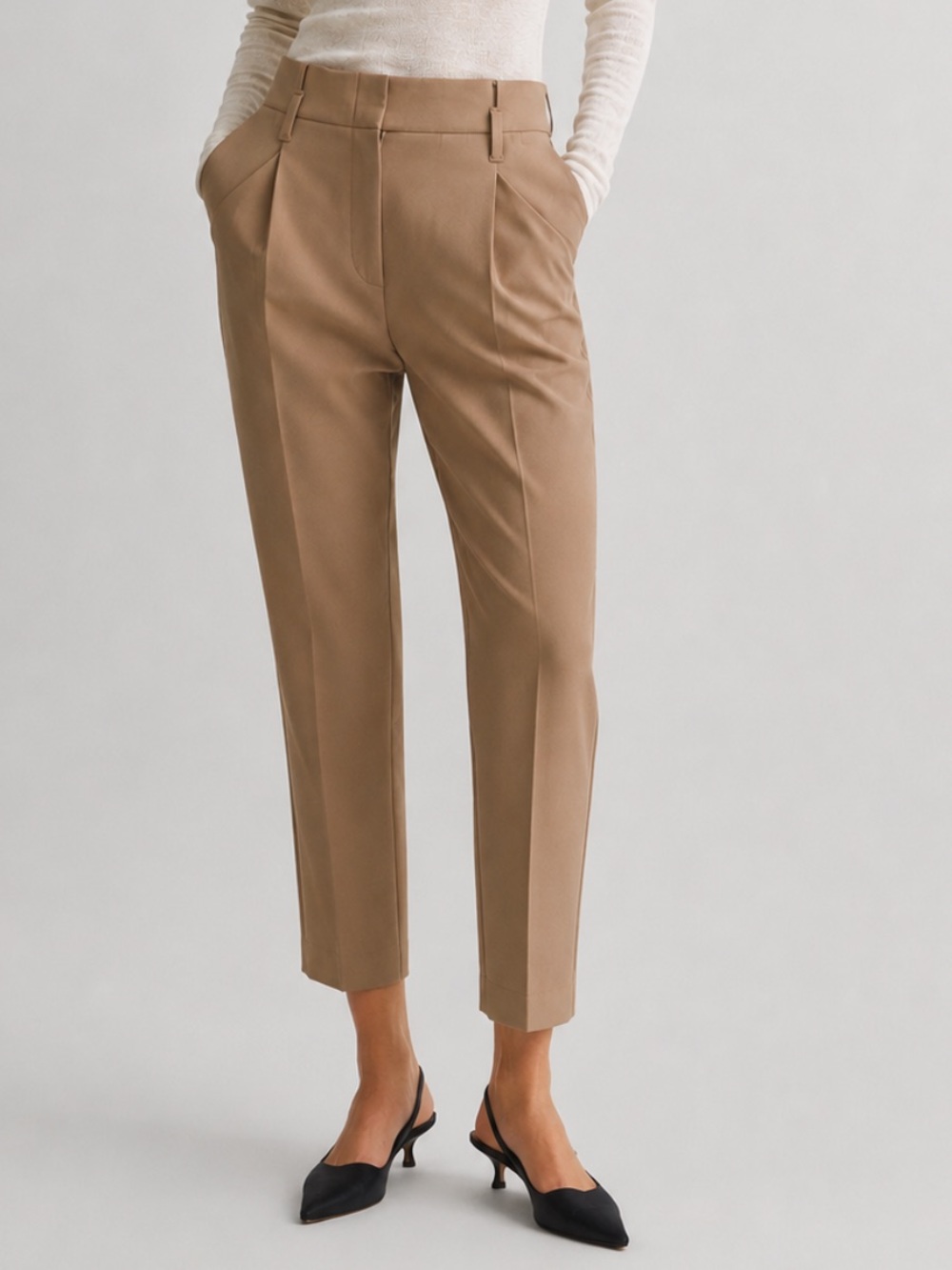 Babaton Aritzia Encore Tailored Trouser Pants in Tan
